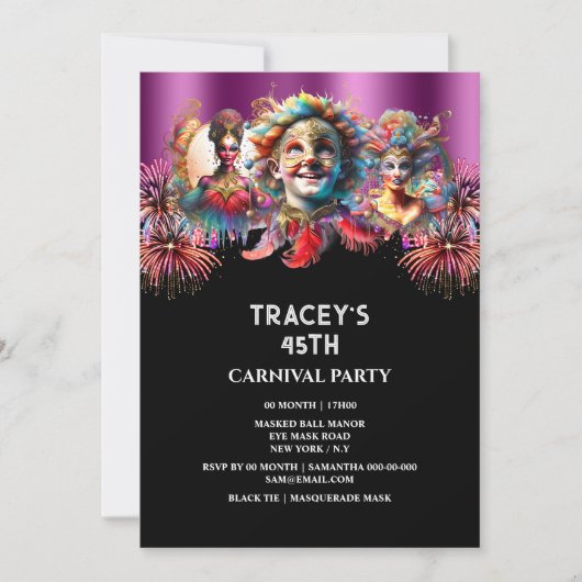 Carnaval nacht circus vuurwerk masquerade paarse kaart (Voorkant)
