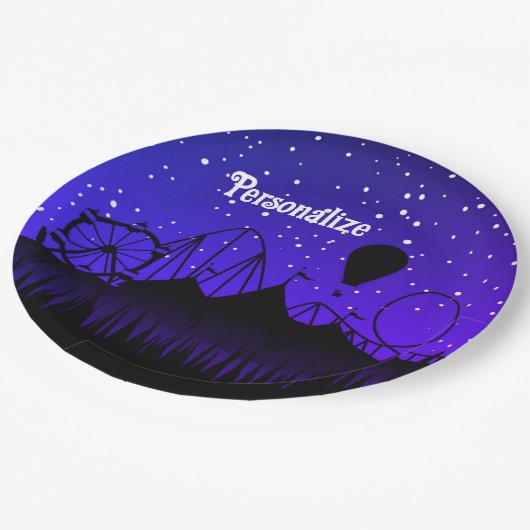 Carnaval nacht zomer kermis rit zwart blauw papieren bordje (Gekanteld)