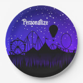 Carnaval nacht zomer kermis rit zwart blauw papieren bordje (Voorkant)