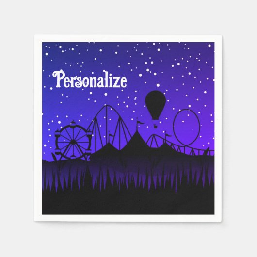 Carnaval nacht zomer kermis rit zwart blauw servet (Voorkant)