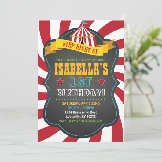 Carnaval of Circus Verjaardagsfeest Uitnodiging (Staand voorkant)