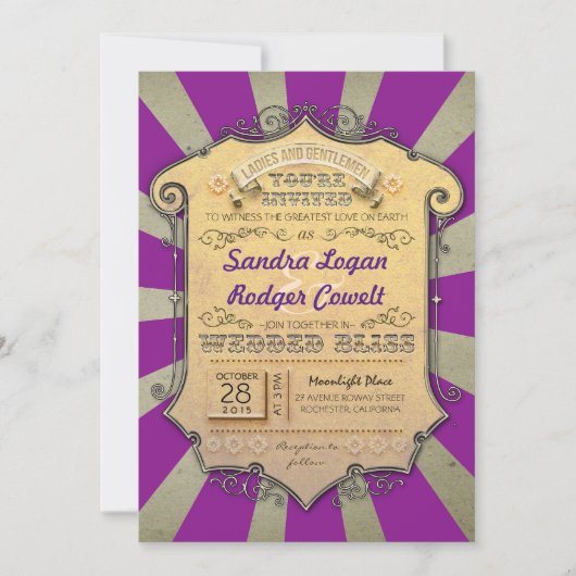 Carnaval paarse huwelijksuitnodigingen kaart (Voorkant)