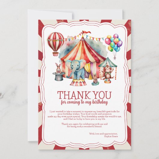 Carnaval Party Circus Show & Dieren Verjaardag Bedankkaart (Voorkant)