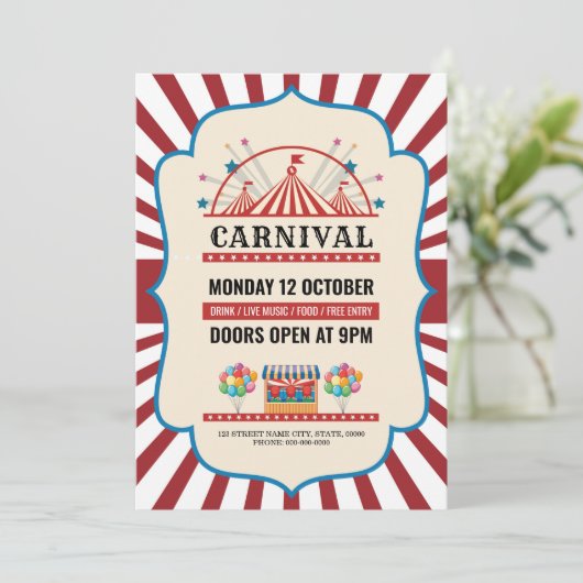 Carnaval Party Flyer-uitnodiging Kaart (Staand voorkant)