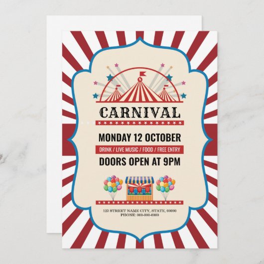 Carnaval Party Flyer-uitnodiging Kaart (Voorkant / Achterkant)