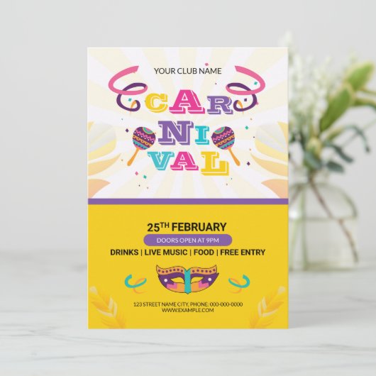 Carnaval Party Flyer-uitnodiging Kaart (Staand voorkant)