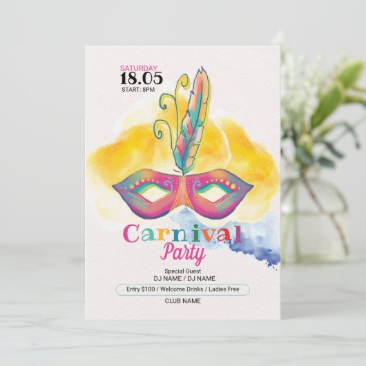 Carnaval Party Invitation Kaart (Staand voorkant)