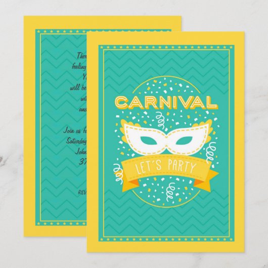 Carnaval Party Invitation Kaart (Voorkant / Achterkant)