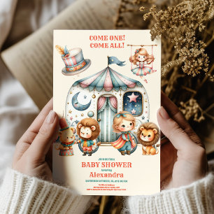 Carnaval Party Roze Circus Baby shower Kaart