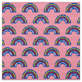 CARNAVAL - Primaire Kleur Retro Regenbogen op Roze Stof