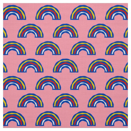 CARNAVAL - Primaire Kleur Retro Regenbogen op Roze Stof (Swatch)