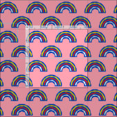 CARNAVAL - Primaire Kleur Retro Regenbogen op Roze Stof (Delen)
