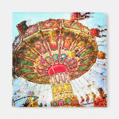  carnaval retro swing ride foto vet plezier magneet (Voorkant)