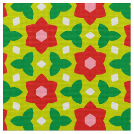 CARNAVAL - Rode geometrische bloemen op groene blo Stof