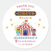 Carnaval rode strepen Circus Verjaardag Dank u Ronde Sticker (Voorkant)