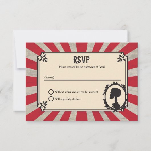Carnaval Skeleton Skull Steampunk Wedding RSVP Kaartje (Voorkant)