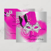 Carnaval Sweet 16 Heet Roze Zwarte Veer Masker Kaart (Voorkant / Achterkant)