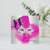Carnaval Sweet 16 Heet Roze Zwarte Veer Masker Kaart (Staand voorkant)