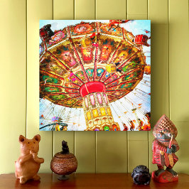Carnaval swing ride foto  retro blauwe lucht canvas afdruk
