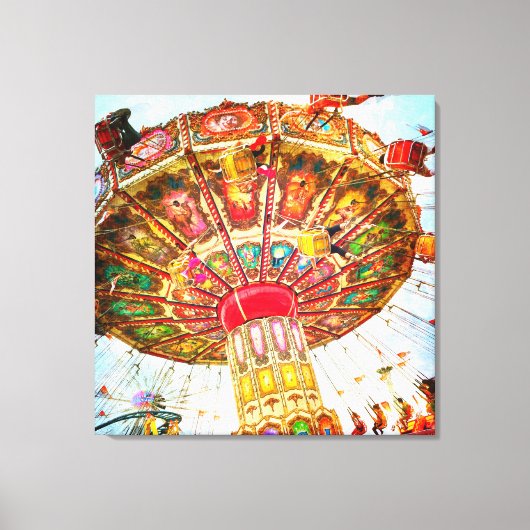 Carnaval swing ride foto  retro blauwe lucht canvas afdruk (Voorkant)