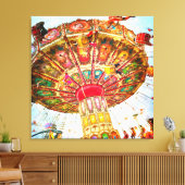 Carnaval swing ride foto  retro blauwe lucht canvas afdruk (Insitu (Woonkamer))