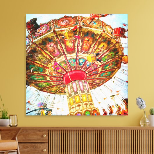 Carnaval swing ride foto  retro blauwe lucht canvas afdruk (Insitu (Woonkamer))