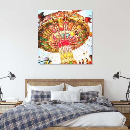 Carnaval swing ride foto  retro blauwe lucht canvas afdruk (Insitu (Slaapkamer))