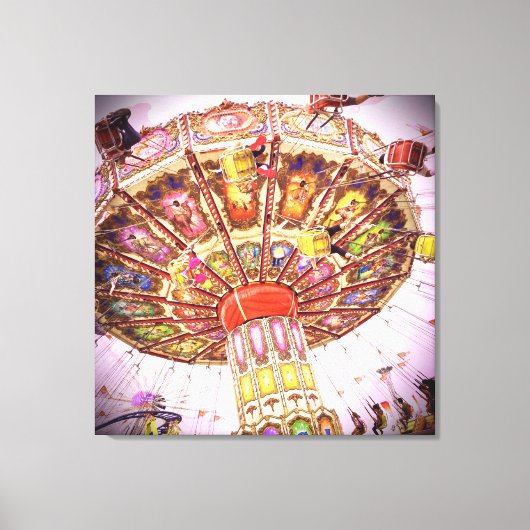 Carnaval swing ride roze lucht  foto retro canvas afdruk (Voorkant)