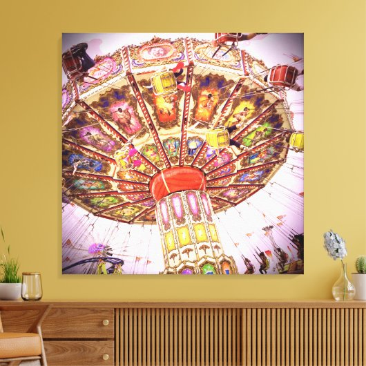 Carnaval swing ride roze lucht  foto retro canvas afdruk (Insitu (Woonkamer))