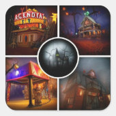 Carnaval van Schaduwen: Ga de Twisted Funhouses bi Vierkante Sticker (Voorkant)