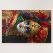Carnaval van Venetië masker goud rood blauw Legpuzzel (Horizontaal)