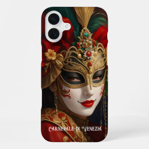 Carnaval van Venetië masker rood groen goud iPhone 16 Plus Hoesje