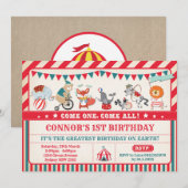 Carnaval Verjaardag Circus Dieren Party Uitnodigen Kaart (Voorkant / Achterkant)