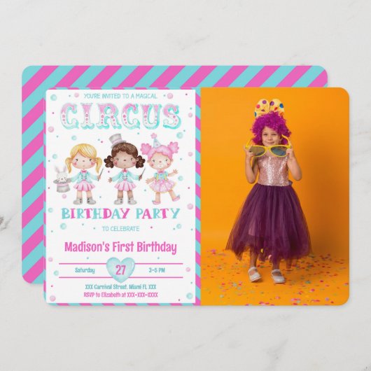 Carnaval verjaardag foto uitnodigingen (Voorkant / Achterkant)