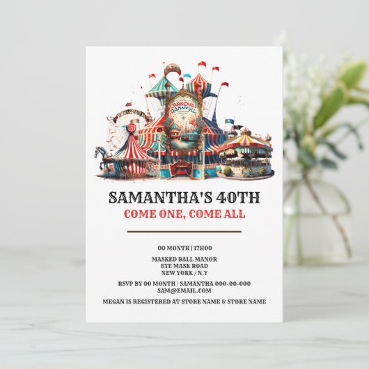 Carnaval verjaardag retro circus tent carousal wie kaart (Staand voorkant)