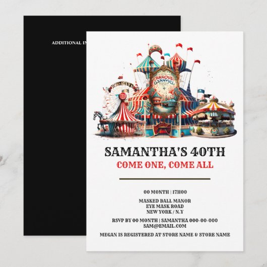 Carnaval verjaardag retro circus tent carousal wie kaart (Voorkant / Achterkant)
