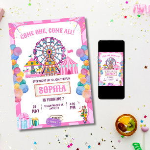 Carnaval Verjaardag Uitnodiging, Circus Girl Verja