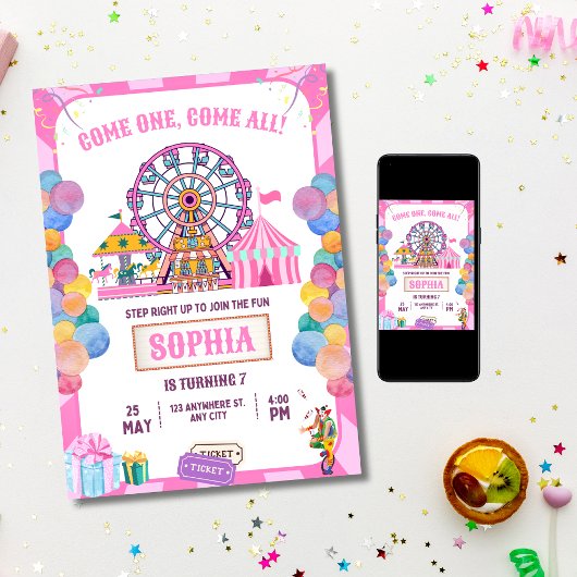 Carnaval Verjaardag Uitnodiging, Circus Girl Verja