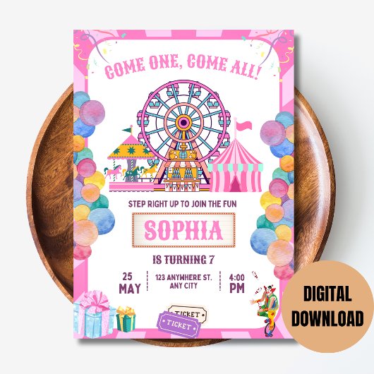 Carnaval Verjaardag Uitnodiging Circus meisje Verj