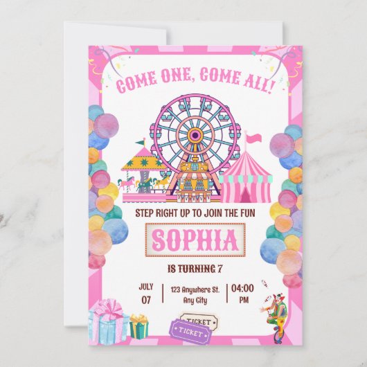 Carnaval Verjaardag Uitnodiging Circus meisje Verj (Voorkant)