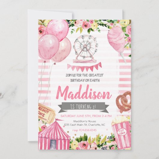 Carnaval verjaardagsuitnodiging, Circus verjaardag Kaart (Voorkant)