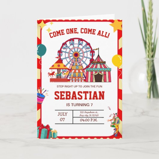 Carnaval verjaardagsuitnodiging, Jongens Circus Ve (Voorkant)