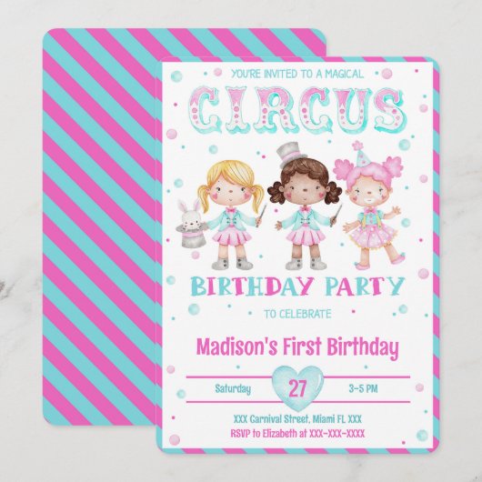 Carnaval verjaardagsuitnodigingen kaart (Voorkant / Achterkant)