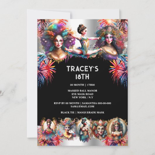 Carnaval vuurwerk show festival dames circus plezi kaart (Voorkant)