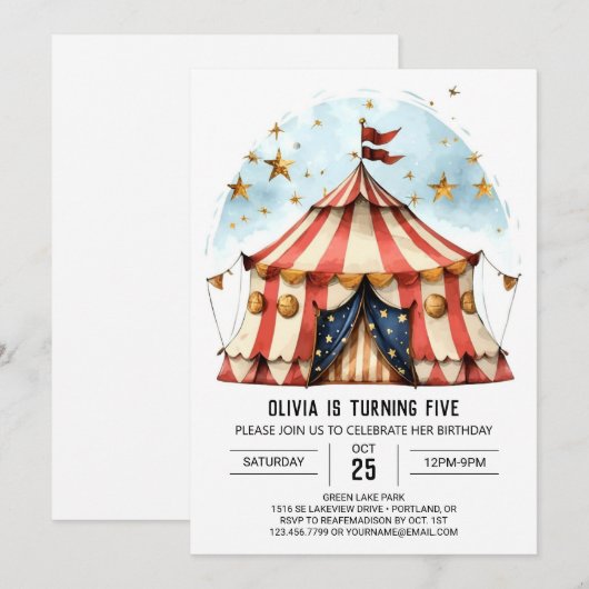 Carnaval Waterverf Magic Circus Verjaardag Kaart (Voorkant / Achterkant)