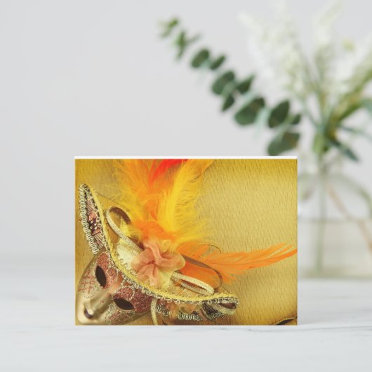  carnavalmasker op gele achtergrond briefkaart (Staand voorkant)