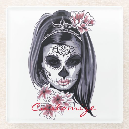 carnavalmaskeraar schedel Thunder_Cove Glazen Onderzetter (Voorkant)