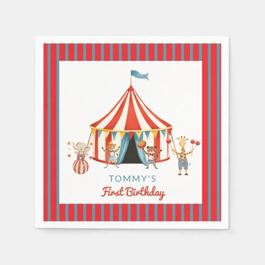 Carnavals Tent Dier Eerste Verjaardag Servetten (Voorkant)