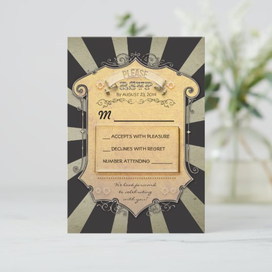 carnavalsbruiloft RSVP - zwarte strepen (Staand voorkant)