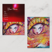 CARNAVALSMASKER IN GEEL MET RODE ROOS Ruby Visitekaartje (Voorkant / Achterkant)